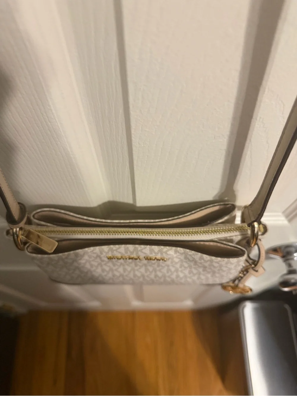 Michael Kors Cream/Acorn Logo Crossbody with Gold Hardware